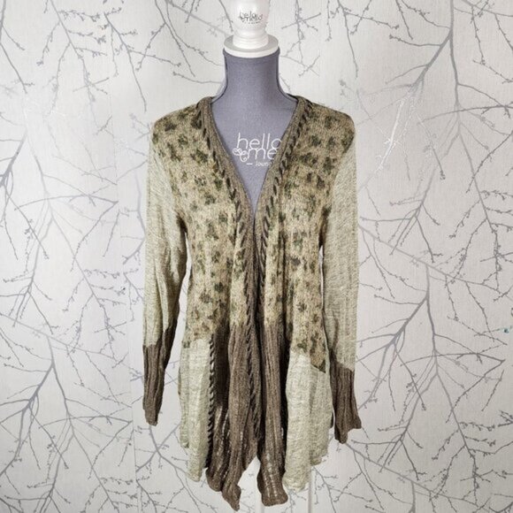 Adam Jacobs Patchwork Mixed Fabric Artsy Open Front Cardigan - Picture 1 of 7